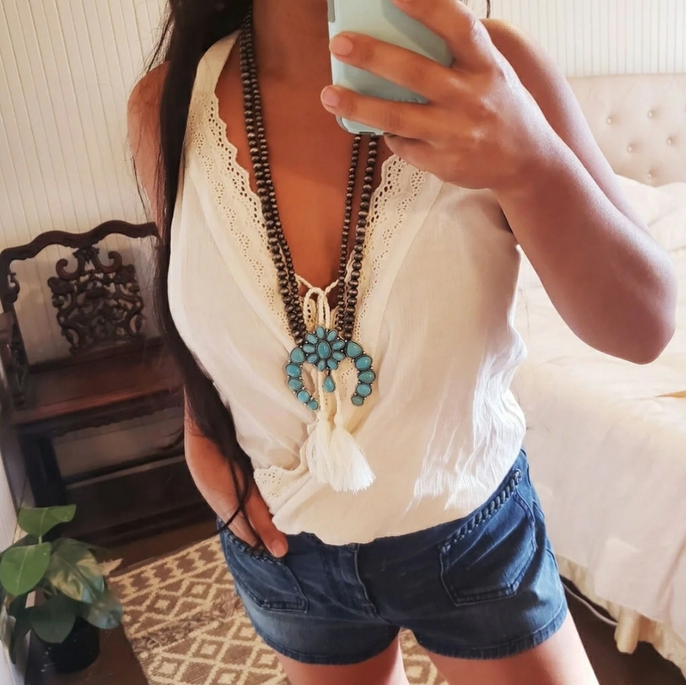 Boho Western Turquoise Necklace Earrings Set Gift